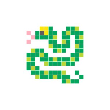 Temiz bir ikon düzeninde geometrik kare renk bloklarından yapılmış düz bir piksel tasarımı. Yaratıcı modern elementler, izole eşyalar ya da parlak zanaat projeleri için uygundur. Piksel Sanat Yılanı