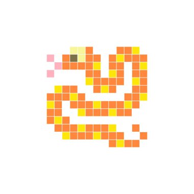 Temiz bir ikon düzeninde geometrik kare renk bloklarından yapılmış düz bir piksel tasarımı. Yaratıcı modern elementler, izole eşyalar ya da parlak zanaat projeleri için uygundur. Piksel Sanat Yılanı