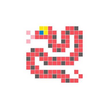 Temiz bir ikon düzeninde geometrik kare renk bloklarından yapılmış düz bir piksel tasarımı. Yaratıcı modern elementler, izole eşyalar ya da parlak zanaat projeleri için uygundur. Piksel Sanat Yılanı