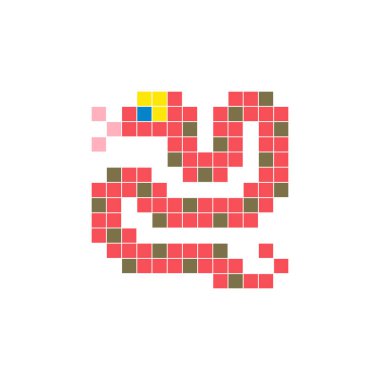 Temiz bir ikon düzeninde geometrik kare renk bloklarından yapılmış düz bir piksel tasarımı. Yaratıcı modern elementler, izole eşyalar ya da parlak zanaat projeleri için uygundur. Piksel Sanat Yılanı