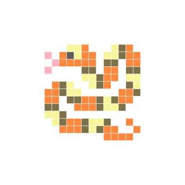 Temiz bir ikon düzeninde geometrik kare renk bloklarından yapılmış düz bir piksel tasarımı. Yaratıcı modern elementler, izole eşyalar ya da parlak zanaat projeleri için uygundur. Piksel Sanat Yılanı