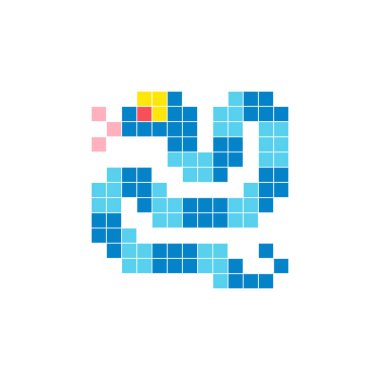 Temiz bir ikon düzeninde geometrik kare renk bloklarından yapılmış düz bir piksel tasarımı. Yaratıcı modern elementler, izole eşyalar ya da parlak zanaat projeleri için uygundur. Piksel Sanat Yılanı