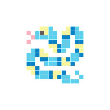 Temiz bir ikon düzeninde geometrik kare renk bloklarından yapılmış düz bir piksel tasarımı. Yaratıcı modern elementler, izole eşyalar ya da parlak zanaat projeleri için uygundur. Piksel Sanat Yılanı