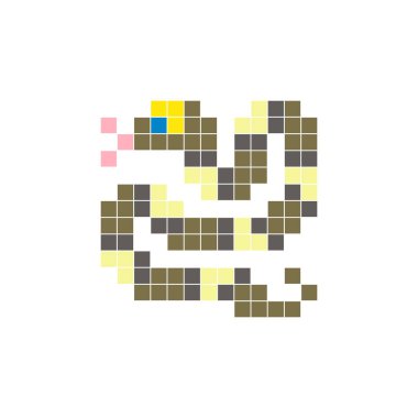 Temiz bir ikon düzeninde geometrik kare renk bloklarından yapılmış düz bir piksel tasarımı. Yaratıcı modern elementler, izole eşyalar ya da parlak zanaat projeleri için uygundur. Piksel Sanat Yılanı