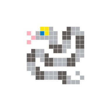 Temiz bir ikon düzeninde geometrik kare renk bloklarından yapılmış düz bir piksel tasarımı. Yaratıcı modern elementler, izole eşyalar ya da parlak zanaat projeleri için uygundur. Piksel Sanat Yılanı