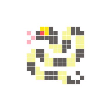 Temiz bir ikon düzeninde geometrik kare renk bloklarından yapılmış düz bir piksel tasarımı. Yaratıcı modern elementler, izole eşyalar ya da parlak zanaat projeleri için uygundur. Piksel Sanat Yılanı