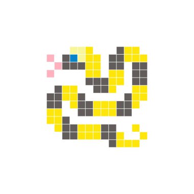 Temiz bir ikon düzeninde geometrik kare renk bloklarından yapılmış düz bir piksel tasarımı. Yaratıcı modern elementler, izole eşyalar ya da parlak zanaat projeleri için uygundur. Piksel Sanat Yılanı