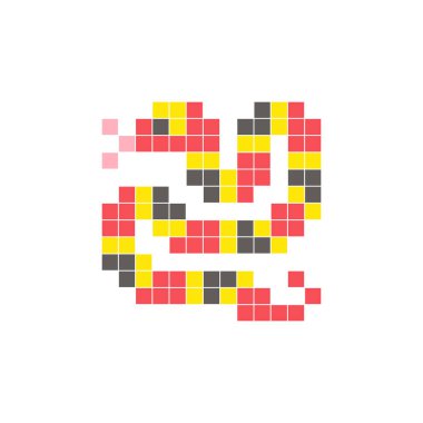 Temiz bir ikon düzeninde geometrik kare renk bloklarından yapılmış düz bir piksel tasarımı. Yaratıcı modern elementler, izole eşyalar ya da parlak zanaat projeleri için uygundur. Piksel Sanat Yılanı