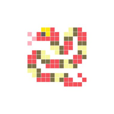 Temiz bir ikon düzeninde geometrik kare renk bloklarından yapılmış düz bir piksel tasarımı. Yaratıcı modern elementler, izole eşyalar ya da parlak zanaat projeleri için uygundur. Piksel Sanat Yılanı