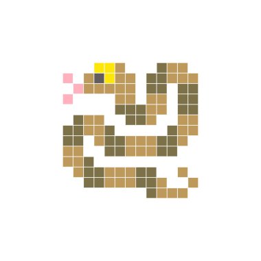 Temiz bir ikon düzeninde geometrik kare renk bloklarından yapılmış düz bir piksel tasarımı. Yaratıcı modern elementler, izole eşyalar ya da parlak zanaat projeleri için uygundur. Piksel Sanat Yılanı