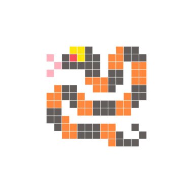 Temiz bir ikon düzeninde geometrik kare renk bloklarından yapılmış düz bir piksel tasarımı. Yaratıcı modern elementler, izole eşyalar ya da parlak zanaat projeleri için uygundur. Piksel Sanat Yılanı