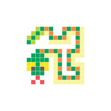 Temiz bir ikon düzeninde geometrik kare renk bloklarından yapılmış düz bir piksel tasarımı. Yaratıcı modern elementler, izole eşyalar ya da parlak zanaat projeleri için uygundur. Piksel sanat çıngıraklı yılanı