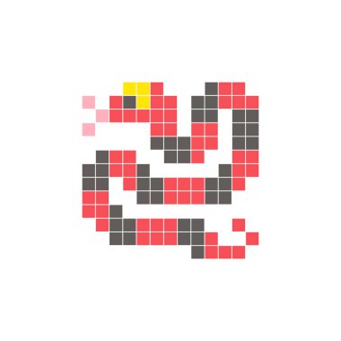 Temiz bir ikon düzeninde geometrik kare renk bloklarından yapılmış düz bir piksel tasarımı. Yaratıcı modern elementler, izole eşyalar ya da parlak zanaat projeleri için uygundur. Piksel Sanat Yılanı