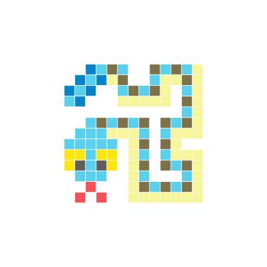 Temiz bir ikon düzeninde geometrik kare renk bloklarından yapılmış düz bir piksel tasarımı. Yaratıcı modern elementler, izole eşyalar ya da parlak zanaat projeleri için uygundur. Piksel sanat çıngıraklı yılanı