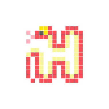 Temiz bir ikon düzeninde geometrik kare renk bloklarından yapılmış düz bir piksel tasarımı. Yaratıcı modern elementler, izole eşyalar ya da parlak zanaat projeleri için uygundur. Piksel Sanat Yılanı