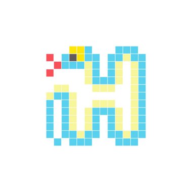 Temiz bir ikon düzeninde geometrik kare renk bloklarından yapılmış düz bir piksel tasarımı. Yaratıcı modern elementler, izole eşyalar ya da parlak zanaat projeleri için uygundur. Piksel Sanat Yılanı