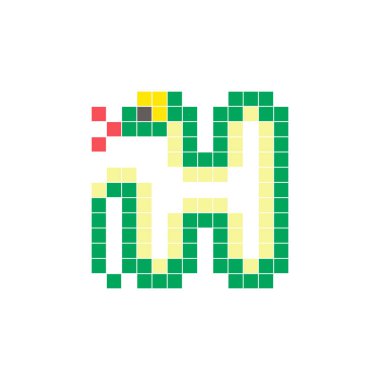 Temiz bir ikon düzeninde geometrik kare renk bloklarından yapılmış düz bir piksel tasarımı. Yaratıcı modern elementler, izole eşyalar ya da parlak zanaat projeleri için uygundur. Piksel Sanat Yılanı