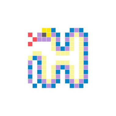 Temiz bir ikon düzeninde geometrik kare renk bloklarından yapılmış düz bir piksel tasarımı. Yaratıcı modern elementler, izole eşyalar ya da parlak zanaat projeleri için uygundur. Piksel Sanat Yılanı