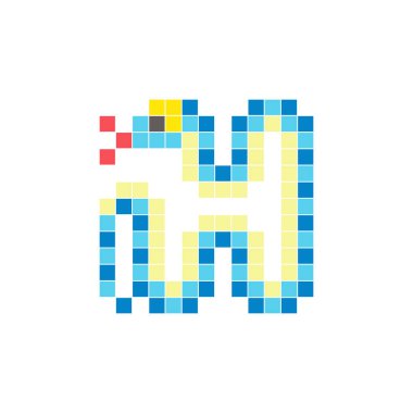 Temiz bir ikon düzeninde geometrik kare renk bloklarından yapılmış düz bir piksel tasarımı. Yaratıcı modern elementler, izole eşyalar ya da parlak zanaat projeleri için uygundur. Piksel Sanat Yılanı