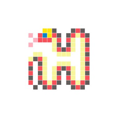 Temiz bir ikon düzeninde geometrik kare renk bloklarından yapılmış düz bir piksel tasarımı. Yaratıcı modern elementler, izole eşyalar ya da parlak zanaat projeleri için uygundur. Piksel Sanat Yılanı