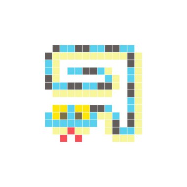 Temiz bir ikon düzeninde geometrik kare renk bloklarından yapılmış düz bir piksel tasarımı. Yaratıcı modern elementler, izole eşyalar ya da parlak zanaat projeleri için uygundur. Piksel Sanat Yılanı