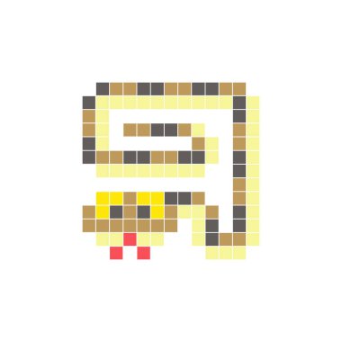 Temiz bir ikon düzeninde geometrik kare renk bloklarından yapılmış düz bir piksel tasarımı. Yaratıcı modern elementler, izole eşyalar ya da parlak zanaat projeleri için uygundur. Piksel Sanat Yılanı
