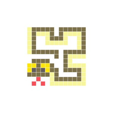 Temiz bir ikon düzeninde geometrik kare renk bloklarından yapılmış düz bir piksel tasarımı. Yaratıcı modern elementler, izole eşyalar ya da parlak zanaat projeleri için uygundur. Piksel Sanat Yılanı