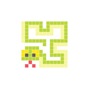 Temiz bir ikon düzeninde geometrik kare renk bloklarından yapılmış düz bir piksel tasarımı. Yaratıcı modern elementler, izole eşyalar ya da parlak zanaat projeleri için uygundur. Piksel Sanat Yılanı