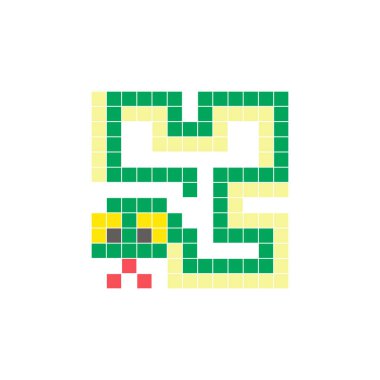 Temiz bir ikon düzeninde geometrik kare renk bloklarından yapılmış düz bir piksel tasarımı. Yaratıcı modern elementler, izole eşyalar ya da parlak zanaat projeleri için uygundur. Piksel sanat anakondası