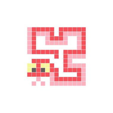 Temiz bir ikon düzeninde geometrik kare renk bloklarından yapılmış düz bir piksel tasarımı. Yaratıcı modern elementler, izole eşyalar ya da parlak zanaat projeleri için uygundur. Piksel Sanat Yılanı