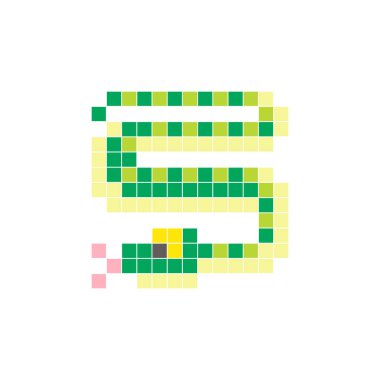 Temiz bir ikon düzeninde geometrik kare renk bloklarından yapılmış düz bir piksel tasarımı. Yaratıcı modern elementler, izole eşyalar ya da parlak zanaat projeleri için uygundur. Piksel sanat pitonu