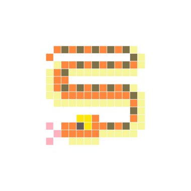 Temiz bir ikon düzeninde geometrik kare renk bloklarından yapılmış düz bir piksel tasarımı. Yaratıcı modern elementler, izole eşyalar ya da parlak zanaat projeleri için uygundur. Piksel sanat pitonu