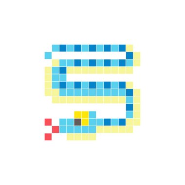 Temiz bir ikon düzeninde geometrik kare renk bloklarından yapılmış düz bir piksel tasarımı. Yaratıcı modern elementler, izole eşyalar ya da parlak zanaat projeleri için uygundur. Piksel sanat pitonu