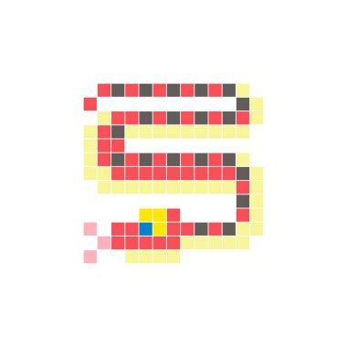 Temiz bir ikon düzeninde geometrik kare renk bloklarından yapılmış düz bir piksel tasarımı. Yaratıcı modern elementler, izole eşyalar ya da parlak zanaat projeleri için uygundur. Piksel sanat pitonu