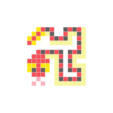 Temiz bir ikon düzeninde geometrik kare renk bloklarından yapılmış düz bir piksel tasarımı. Yaratıcı modern elementler, izole eşyalar ya da parlak zanaat projeleri için uygundur. Piksel sanat çıngıraklı yılanı