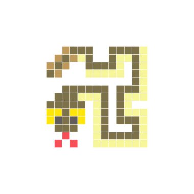 Temiz bir ikon düzeninde geometrik kare renk bloklarından yapılmış düz bir piksel tasarımı. Yaratıcı modern elementler, izole eşyalar ya da parlak zanaat projeleri için uygundur. Piksel sanat çıngıraklı yılanı