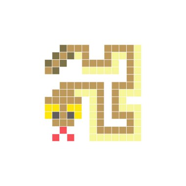 Temiz bir ikon düzeninde geometrik kare renk bloklarından yapılmış düz bir piksel tasarımı. Yaratıcı modern elementler, izole eşyalar ya da parlak zanaat projeleri için uygundur. Piksel sanat çıngıraklı yılanı