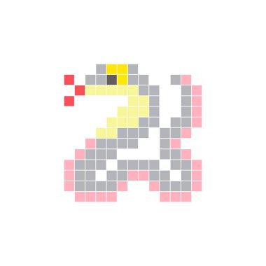 Temiz bir ikon düzeninde geometrik kare renk bloklarından yapılmış düz bir piksel tasarımı. Yaratıcı modern elementler, izole eşyalar ya da parlak zanaat projeleri için uygundur. Piksel sanat kobrası