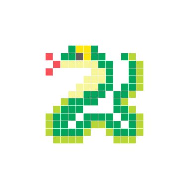 Temiz bir ikon düzeninde geometrik kare renk bloklarından yapılmış düz bir piksel tasarımı. Yaratıcı modern elementler, izole eşyalar ya da parlak zanaat projeleri için uygundur. Piksel sanat kobrası