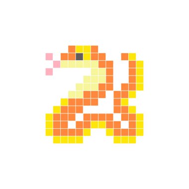 Temiz bir ikon düzeninde geometrik kare renk bloklarından yapılmış düz bir piksel tasarımı. Yaratıcı modern elementler, izole eşyalar ya da parlak zanaat projeleri için uygundur. Piksel sanat kobrası