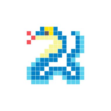 Temiz bir ikon düzeninde geometrik kare renk bloklarından yapılmış düz bir piksel tasarımı. Yaratıcı modern elementler, izole eşyalar ya da parlak zanaat projeleri için uygundur. Piksel sanat kobrası