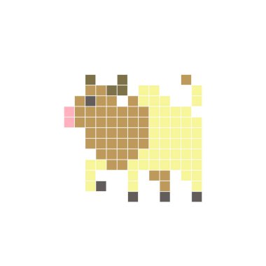 Temiz bir ikon düzeninde geometrik kare renk bloklarından yapılmış düz bir piksel tasarımı. Yaratıcı modern elementler, izole eşyalar ya da parlak zanaat projeleri için uygundur. Piksel sanat ineği