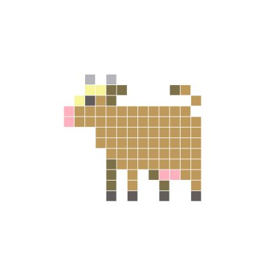 Temiz bir ikon düzeninde geometrik kare renk bloklarından yapılmış düz bir piksel tasarımı. Yaratıcı modern elementler, izole eşyalar ya da parlak zanaat projeleri için uygundur. Piksel sanat ineği