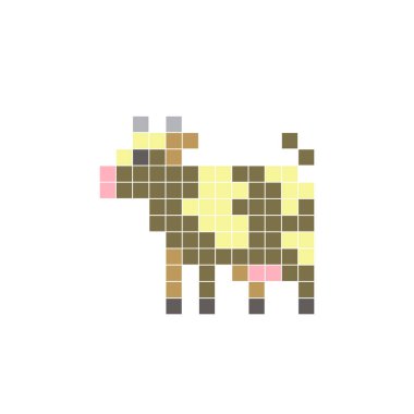 Temiz bir ikon düzeninde geometrik kare renk bloklarından yapılmış düz bir piksel tasarımı. Yaratıcı modern elementler, izole eşyalar ya da parlak zanaat projeleri için uygundur. Piksel sanat ineği