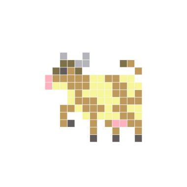 Temiz bir ikon düzeninde geometrik kare renk bloklarından yapılmış düz bir piksel tasarımı. Yaratıcı modern elementler, izole eşyalar ya da parlak zanaat projeleri için uygundur. Piksel sanat ineği