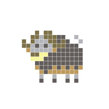 Temiz bir ikon düzeninde geometrik kare renk bloklarından yapılmış düz bir piksel tasarımı. Yaratıcı modern elementler, izole eşyalar ya da parlak zanaat projeleri için uygundur. Pixel sanat bufalosu