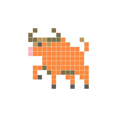 Temiz bir ikon düzeninde geometrik kare renk bloklarından yapılmış düz bir piksel tasarımı. Yaratıcı modern elementler, izole eşyalar ya da parlak zanaat projeleri için uygundur. Piksel Sanat Boğası