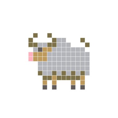 Temiz bir ikon düzeninde geometrik kare renk bloklarından yapılmış düz bir piksel tasarımı. Yaratıcı modern elementler, izole eşyalar ya da parlak zanaat projeleri için uygundur. Pixel sanat bufalosu