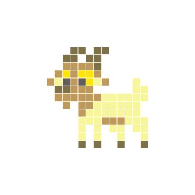 Temiz bir ikon düzeninde geometrik kare renk bloklarından yapılmış düz bir piksel tasarımı. Yaratıcı modern elementler, izole eşyalar ya da parlak zanaat projeleri için uygundur. Piksel sanat keçisi