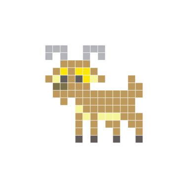 Temiz bir ikon düzeninde geometrik kare renk bloklarından yapılmış düz bir piksel tasarımı. Yaratıcı modern elementler, izole eşyalar ya da parlak zanaat projeleri için uygundur. Piksel sanat keçisi